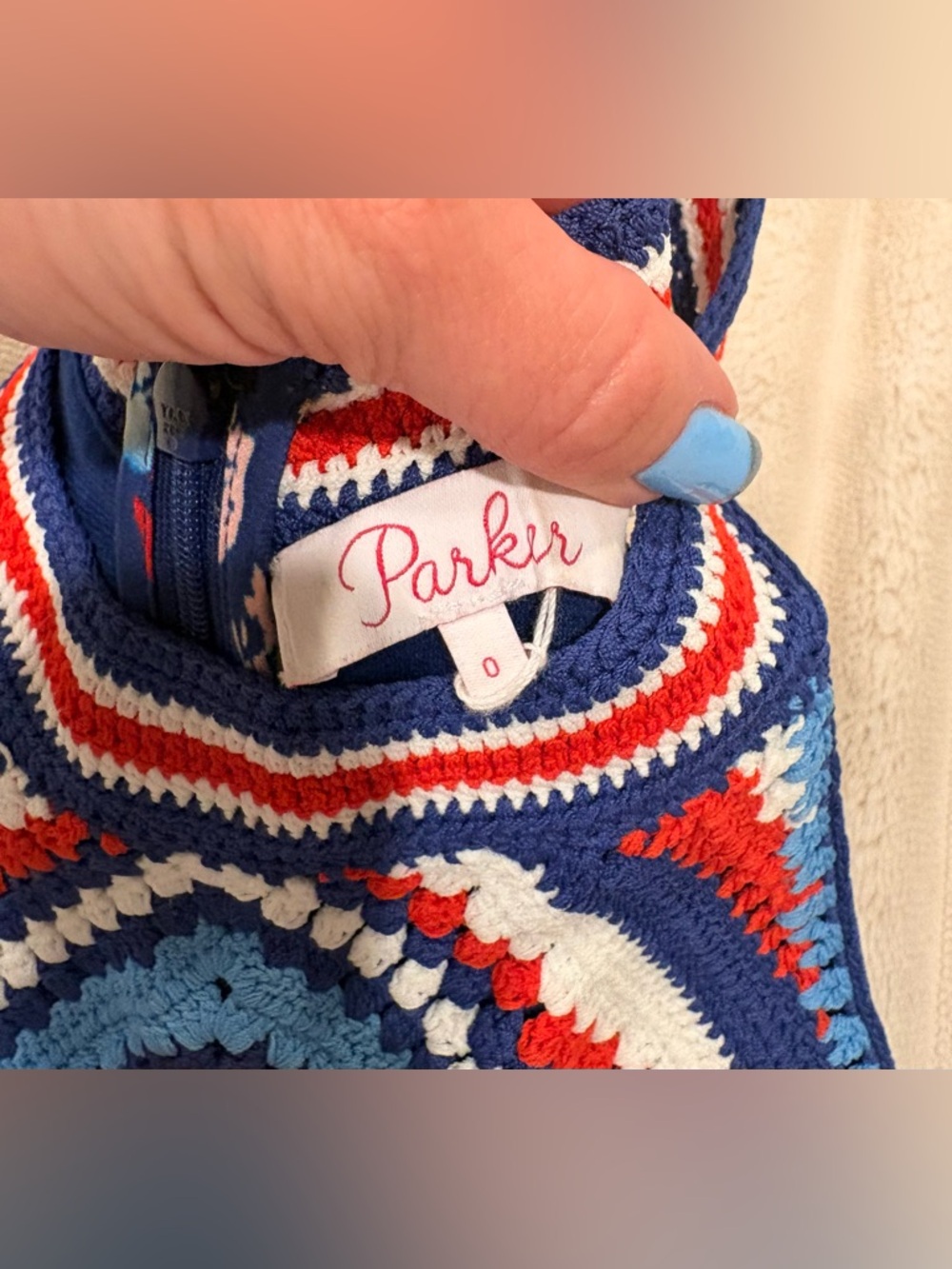🇺🇸 Parker Crochet Top Floral Ruffle Dress Patriotic XS - Picture 3 of 7